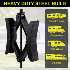 Towmax heavy-duty steel wheel chock distributes pressure for steadier parking.