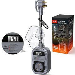 TOWTAMER 15000J surge protector with LED display for real-time voltage readouts.