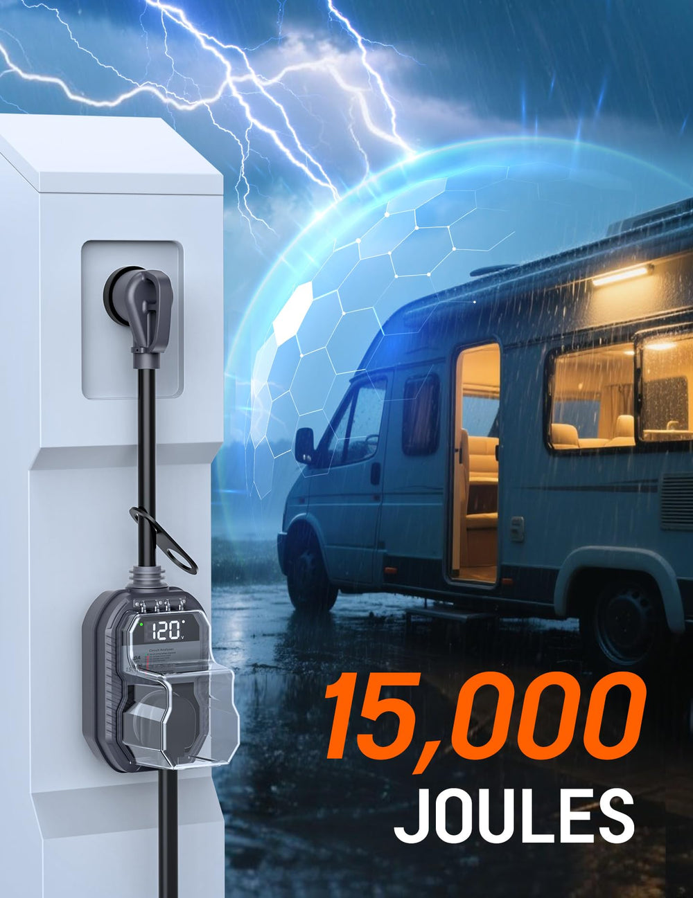 TOWTAMER RV surge protector detects wiring faults before you connect.