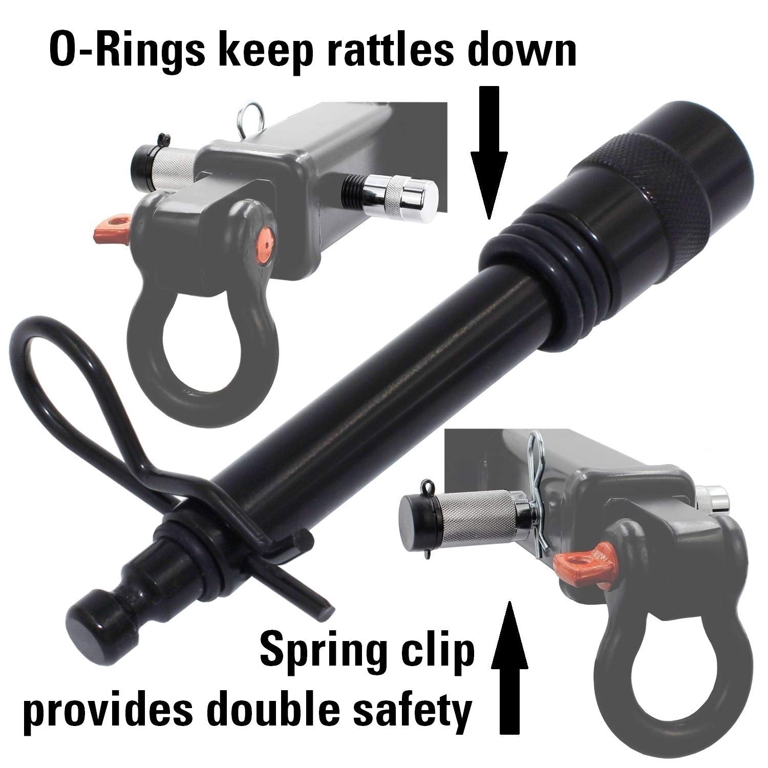 TowWorks spring clip aids quick, safe hitch changes.