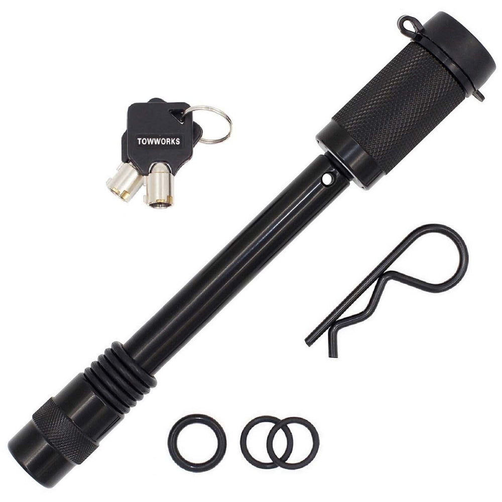 TowWorks 79831 extralong pin securing a 3-inch receiver for secure hitching.