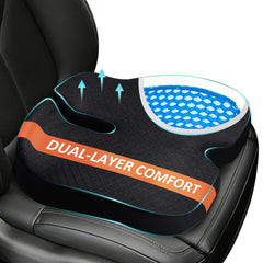 TOYALI car seat cushion with dual-layer gel and memory foam for lasting comfort.