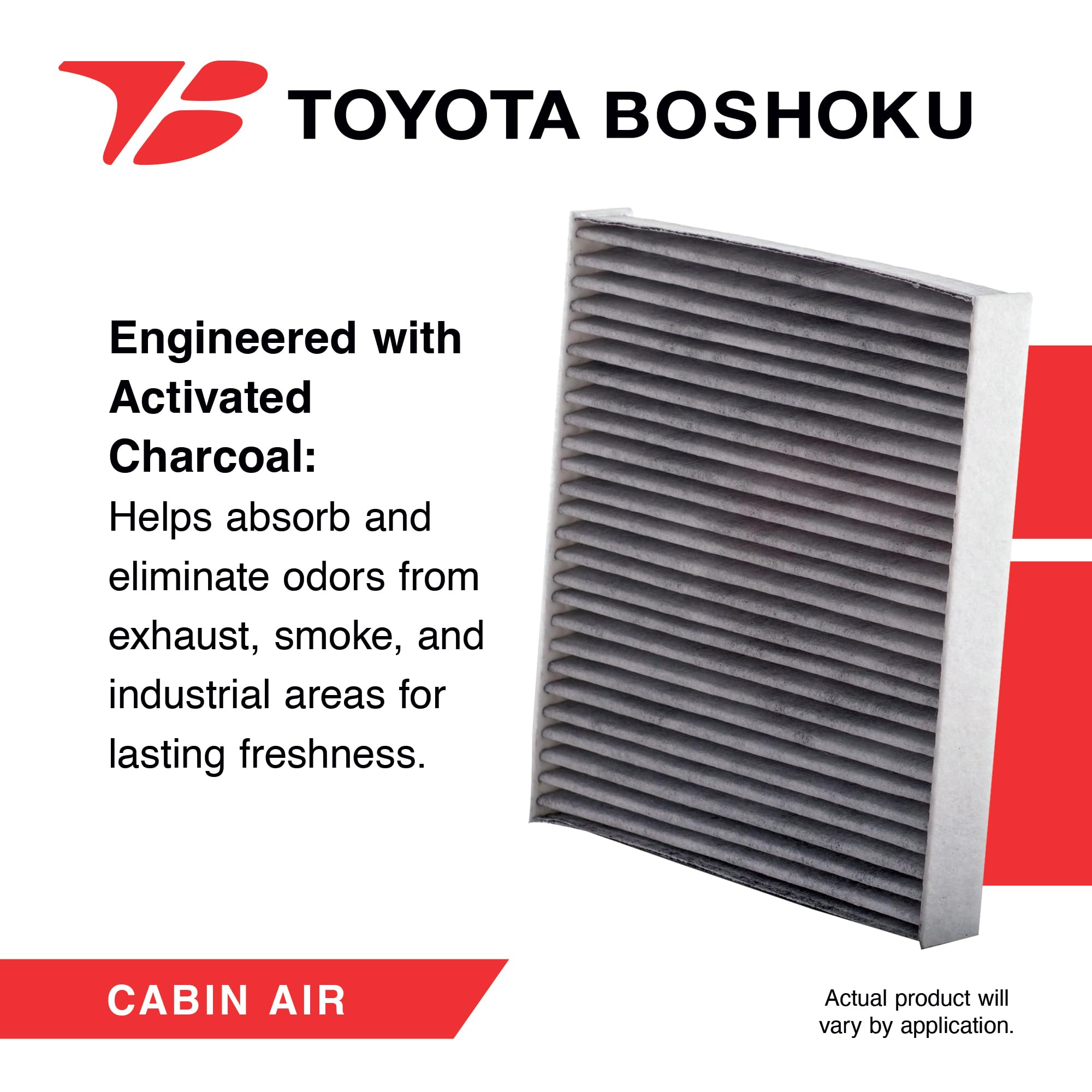 Toyota Boshoku cabin air filter supports HVAC airflow and performance.
