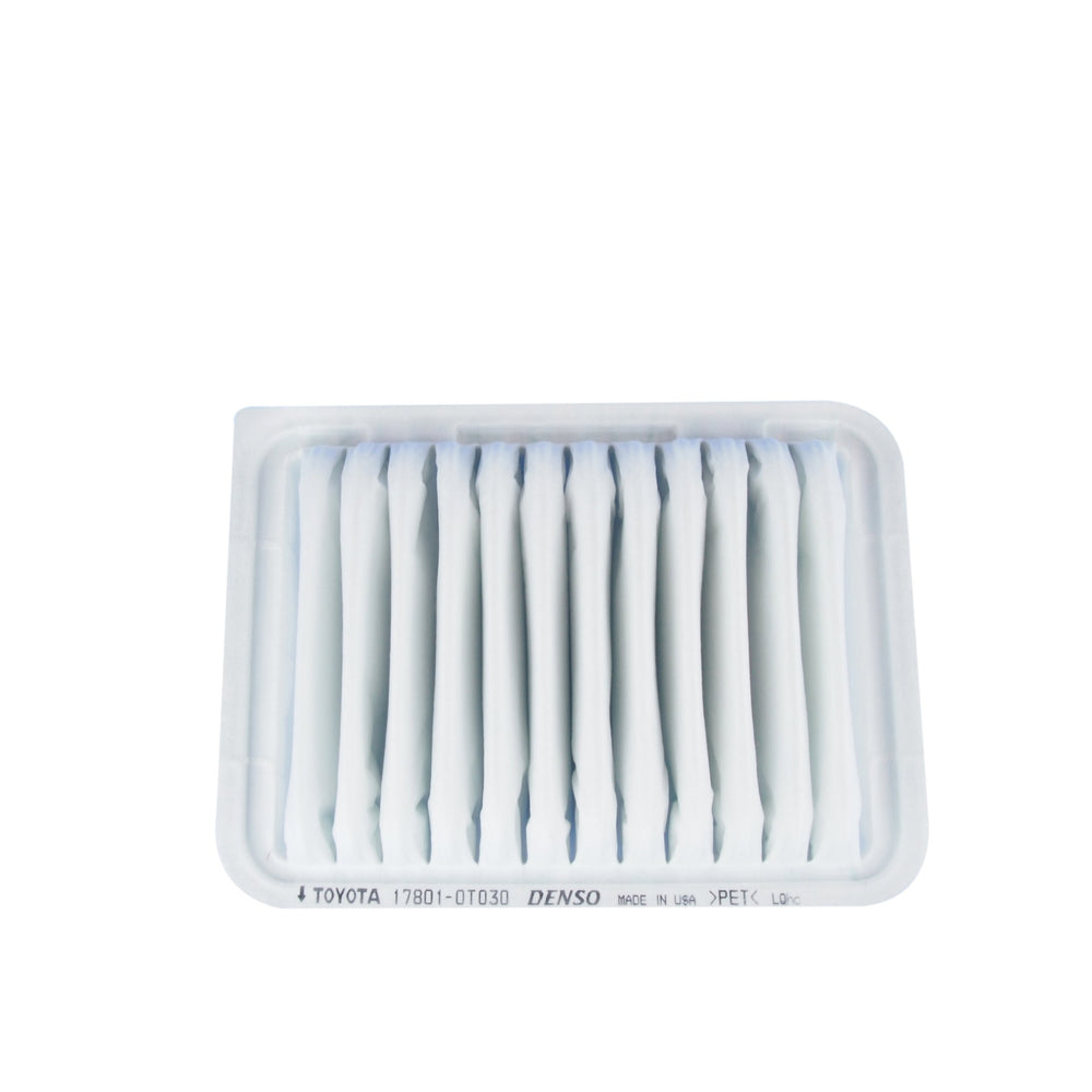 Toyota Genuine 17801-0T030 air filter, front view, OEM fit and filtration credibility.