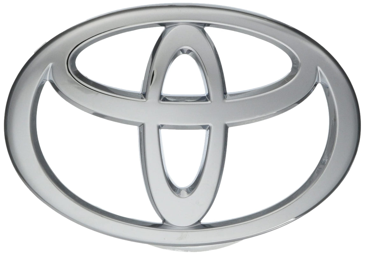 Toyota Genuine Radiator Emblem close-up showing authentic branding and OEM fit.