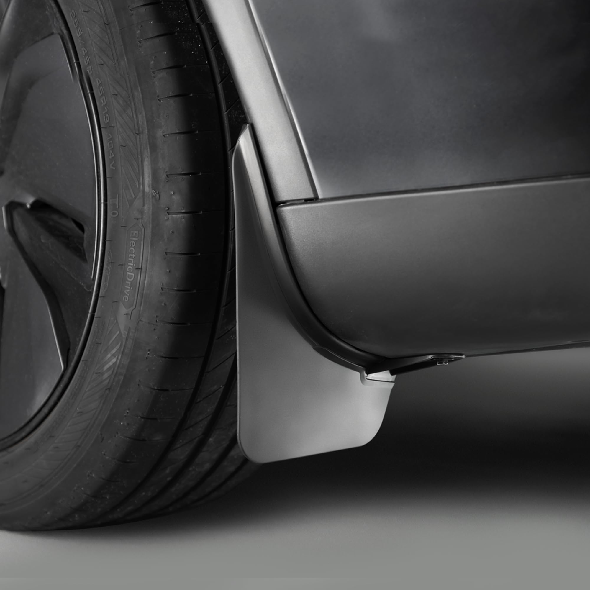 TPARTS mud flaps for Model Y Juniper—front view showing OEM-fit protection for clean wheel wells.