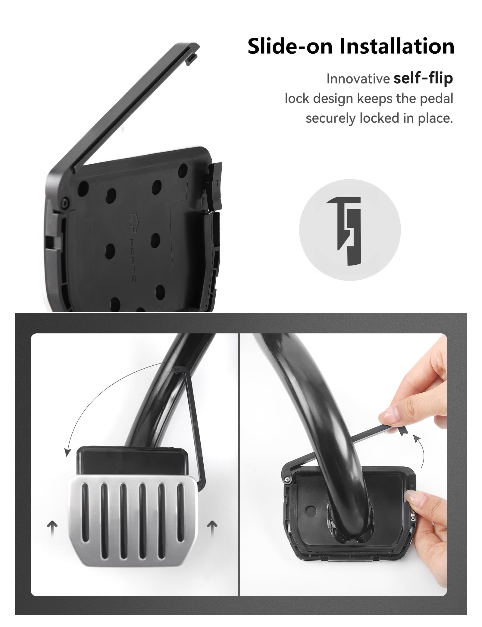 TPARTS pedal cover set showcasing OEM-style fit for the interior