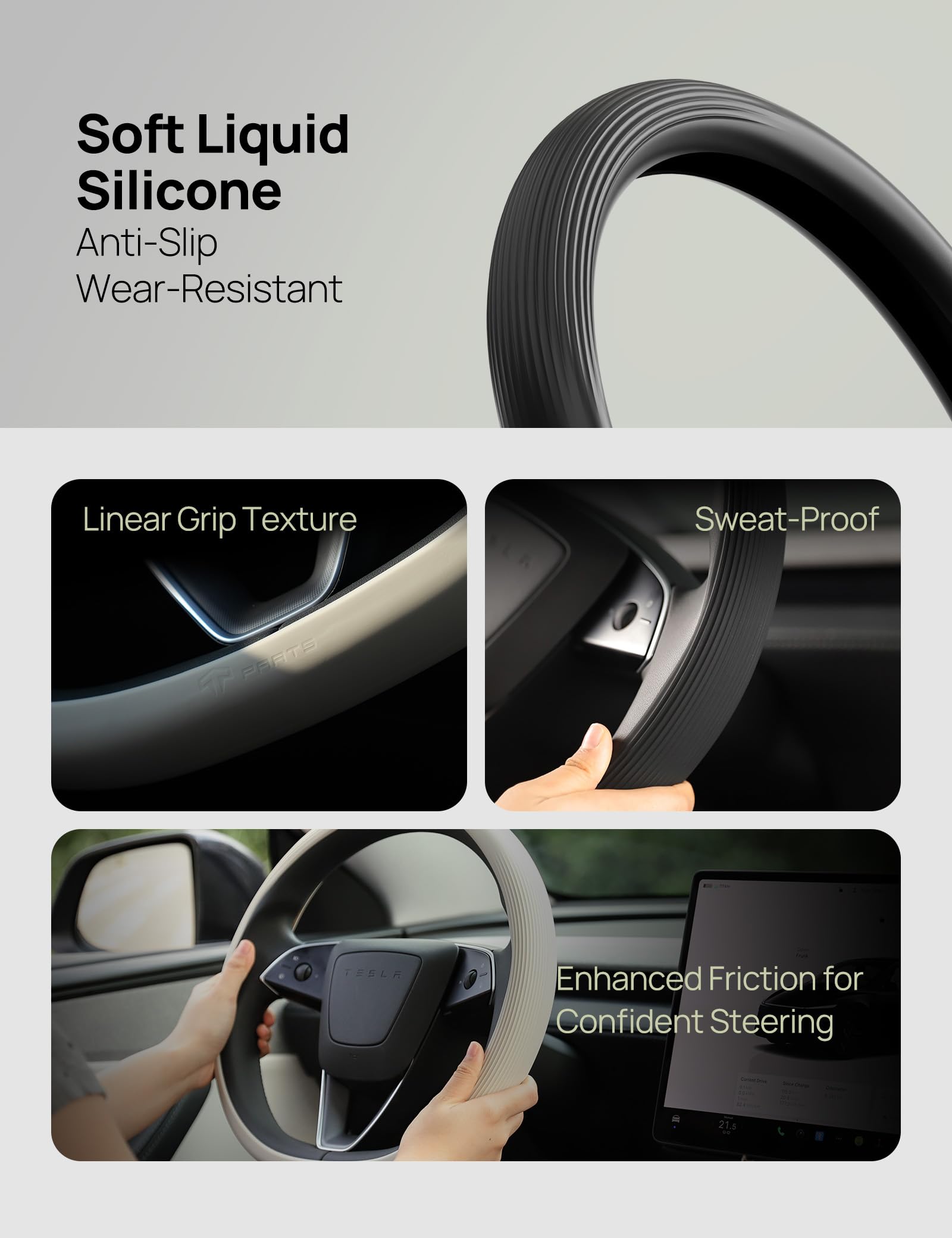 TPARTS steering wheel cover anti-slip texture enhances secure handling on winding roads.