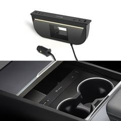 TPARTS hidden charger with retractable cable for Tesla Model 3 Highland enhances console cleanliness.
