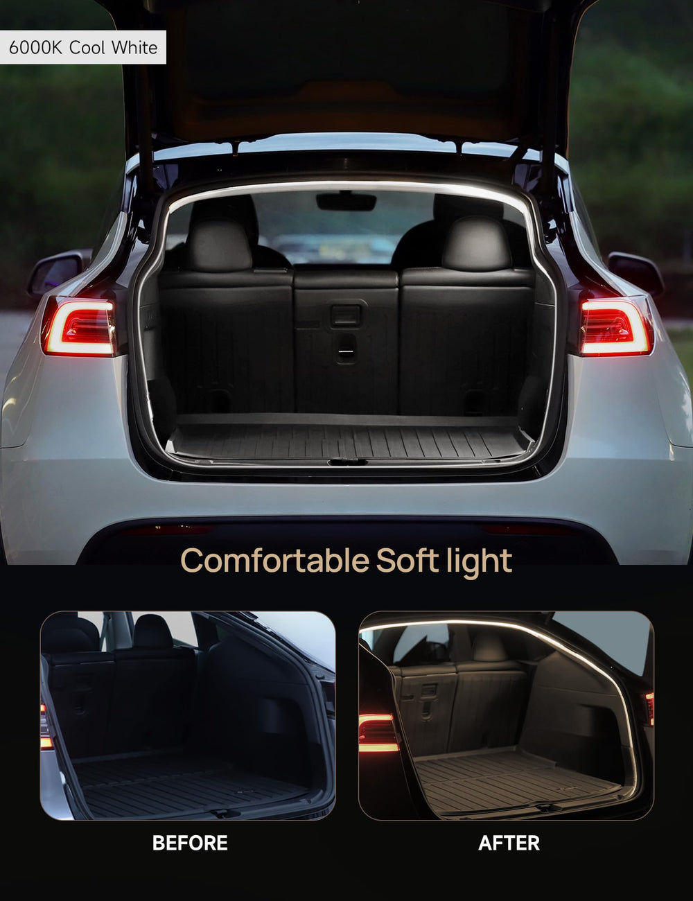 TPARTS trunk light strip emits warm or cool light for clear trunk visibility