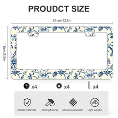 TQFTPT Blue Floral license frame packaging image demonstrates easy install kit
