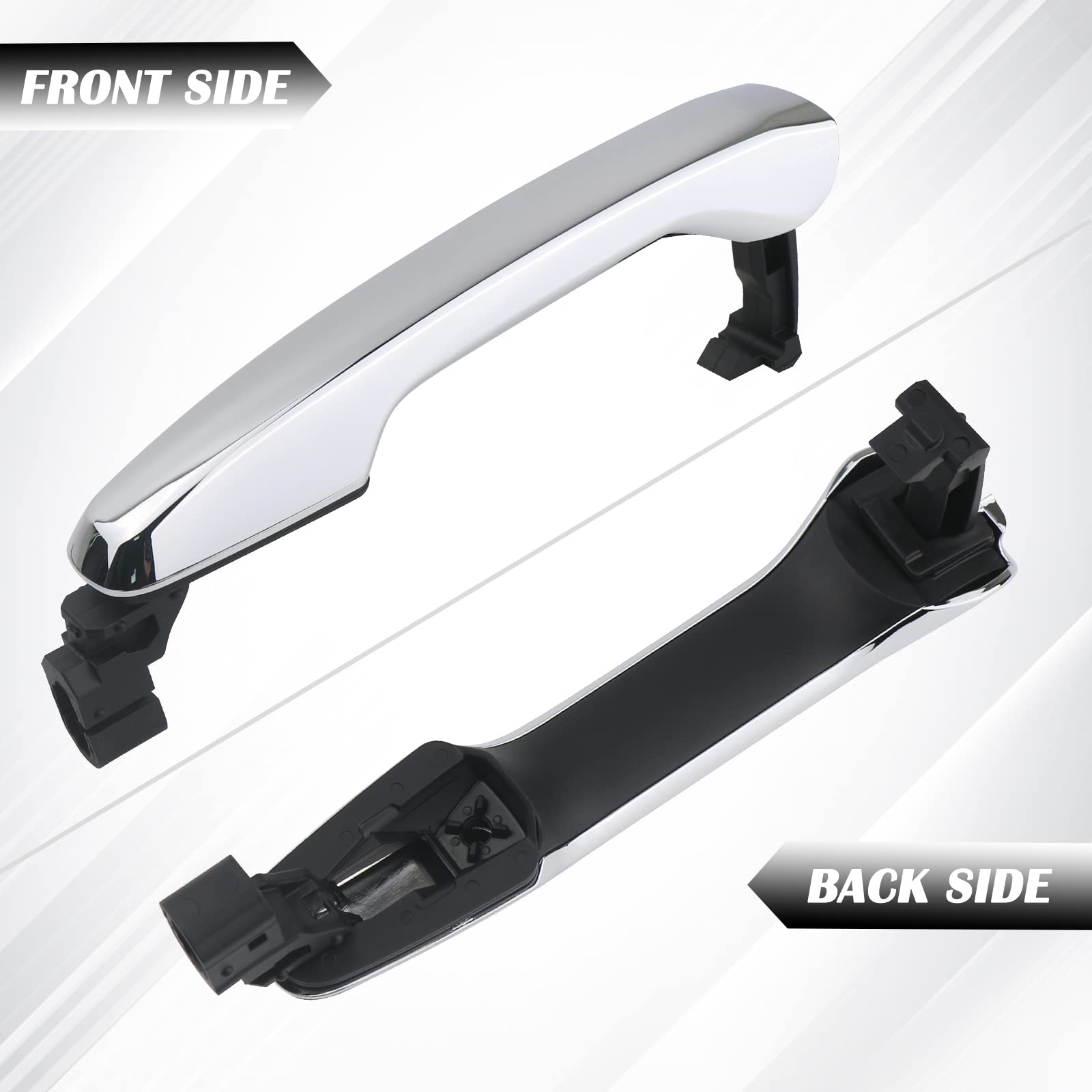 TQPONLY chrome door handle assembly offers durable plastic construction and lasting shine.
