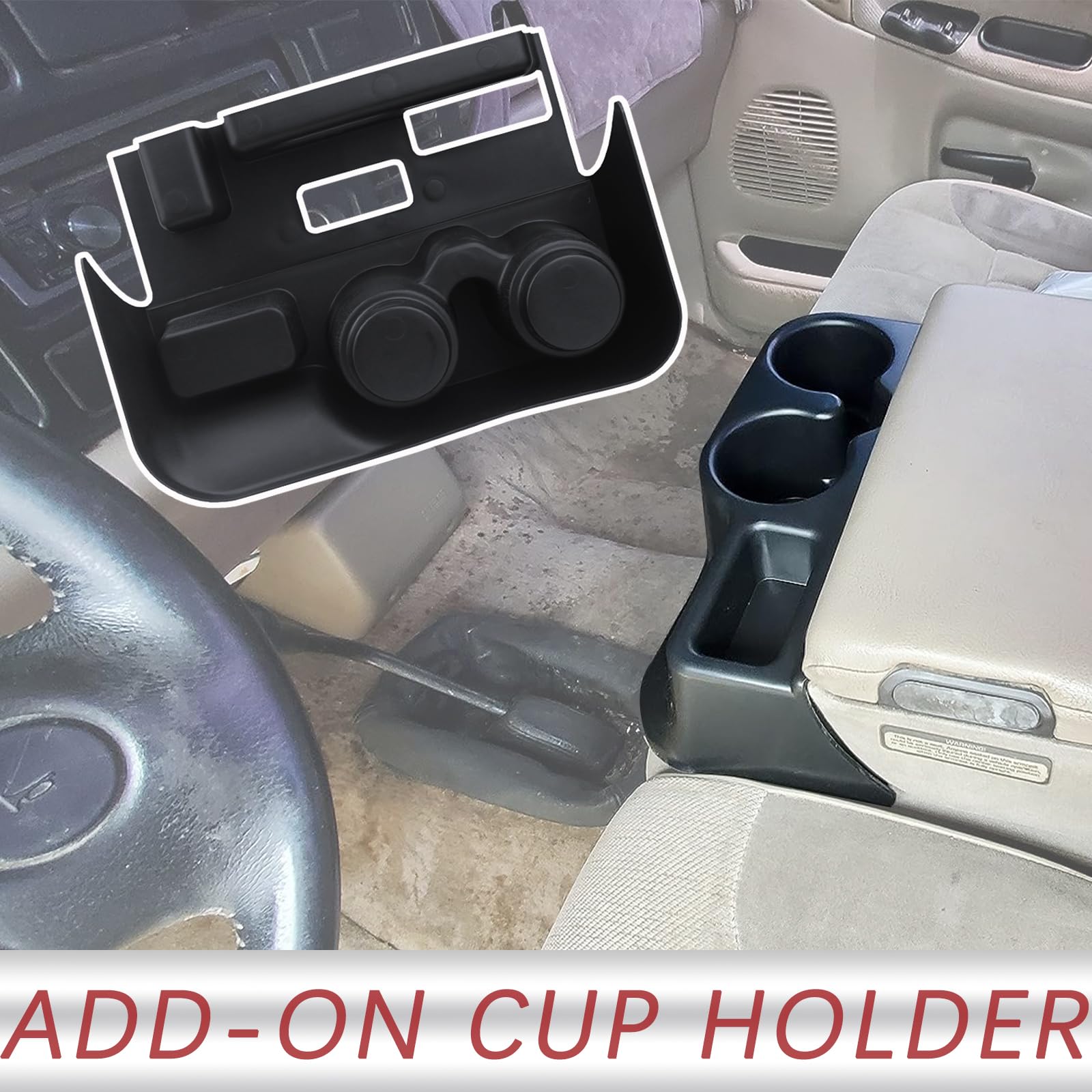 TQPONLY center console attachment shown in Dodge Ram interior for easy reach.