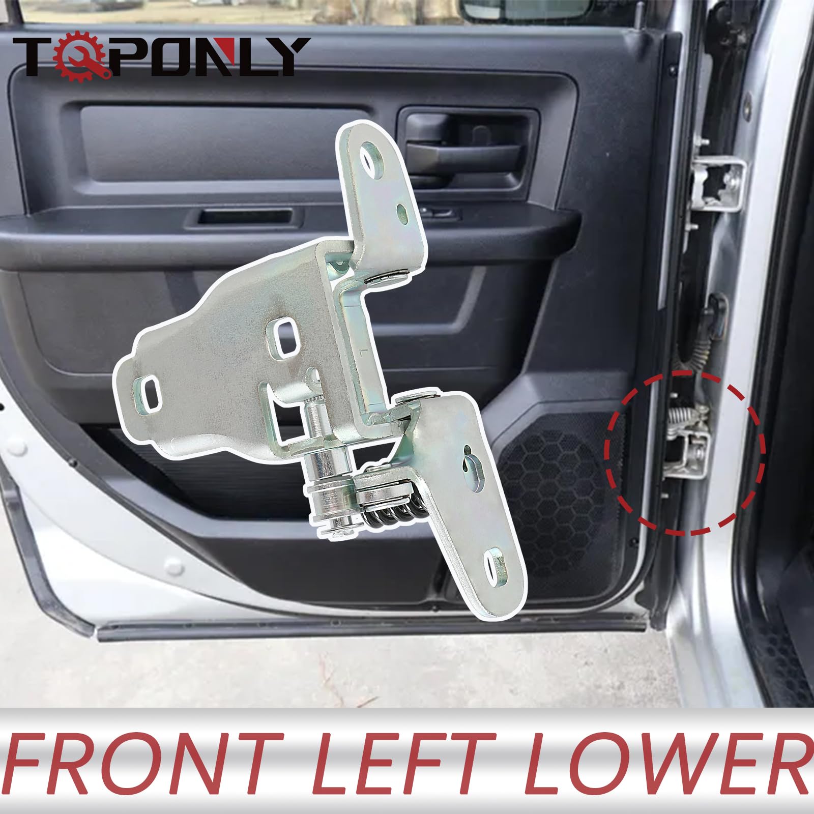 TQPONLY front lower door hinge for Ram 2500/3500 left supports smoother operation.