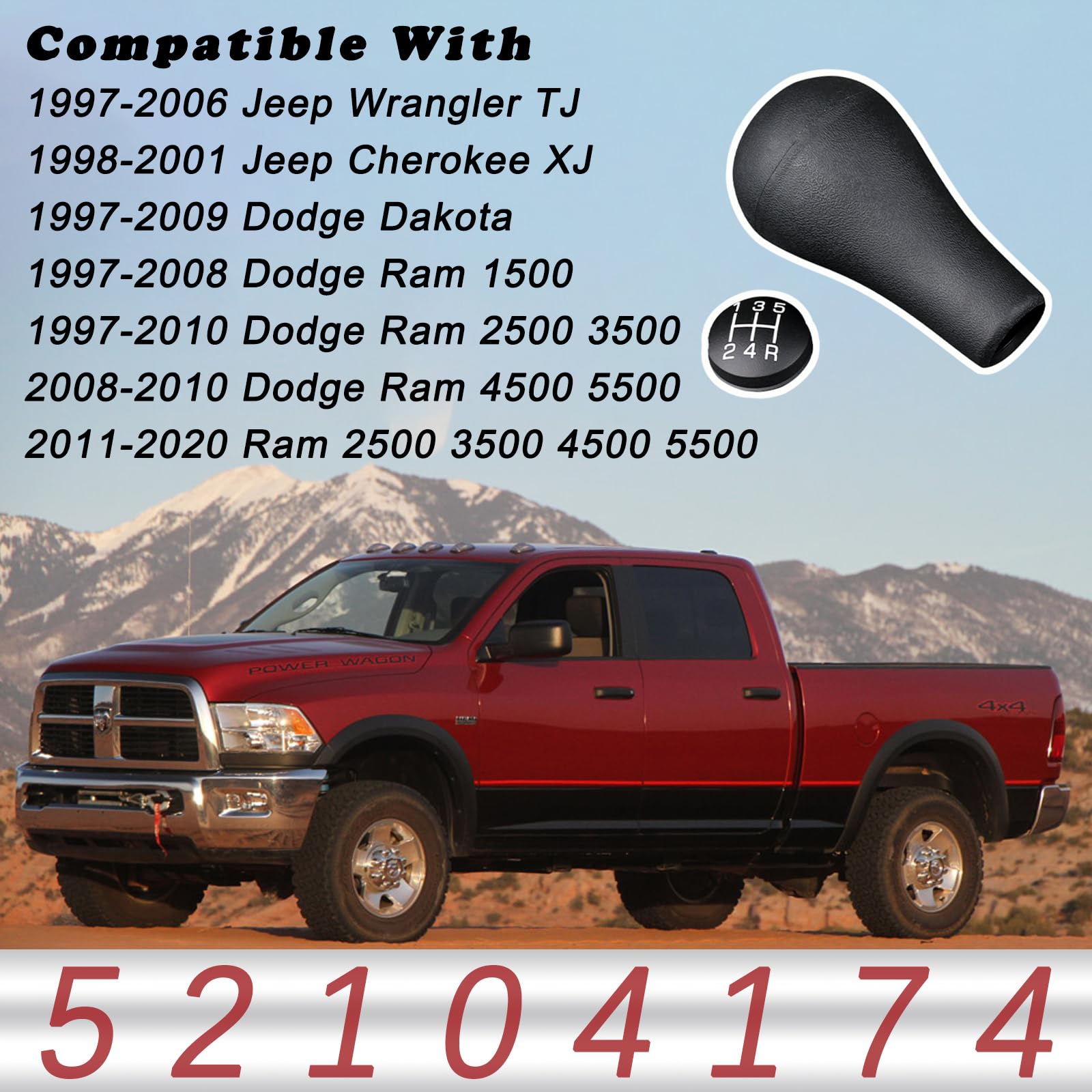TQPONLY gear shift knob with black body and white numerals for clear readings