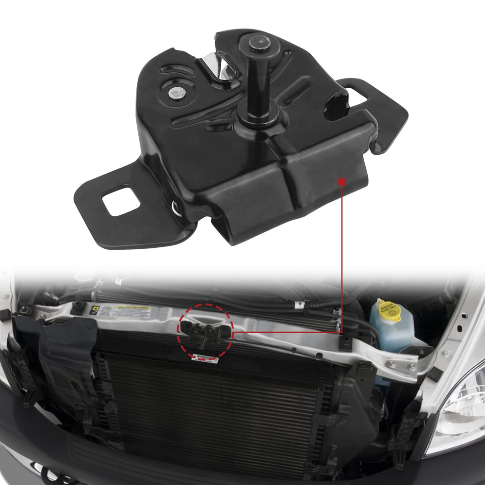 Close-up of TQPONLY hood latch in black metal finish, highlighting durability.