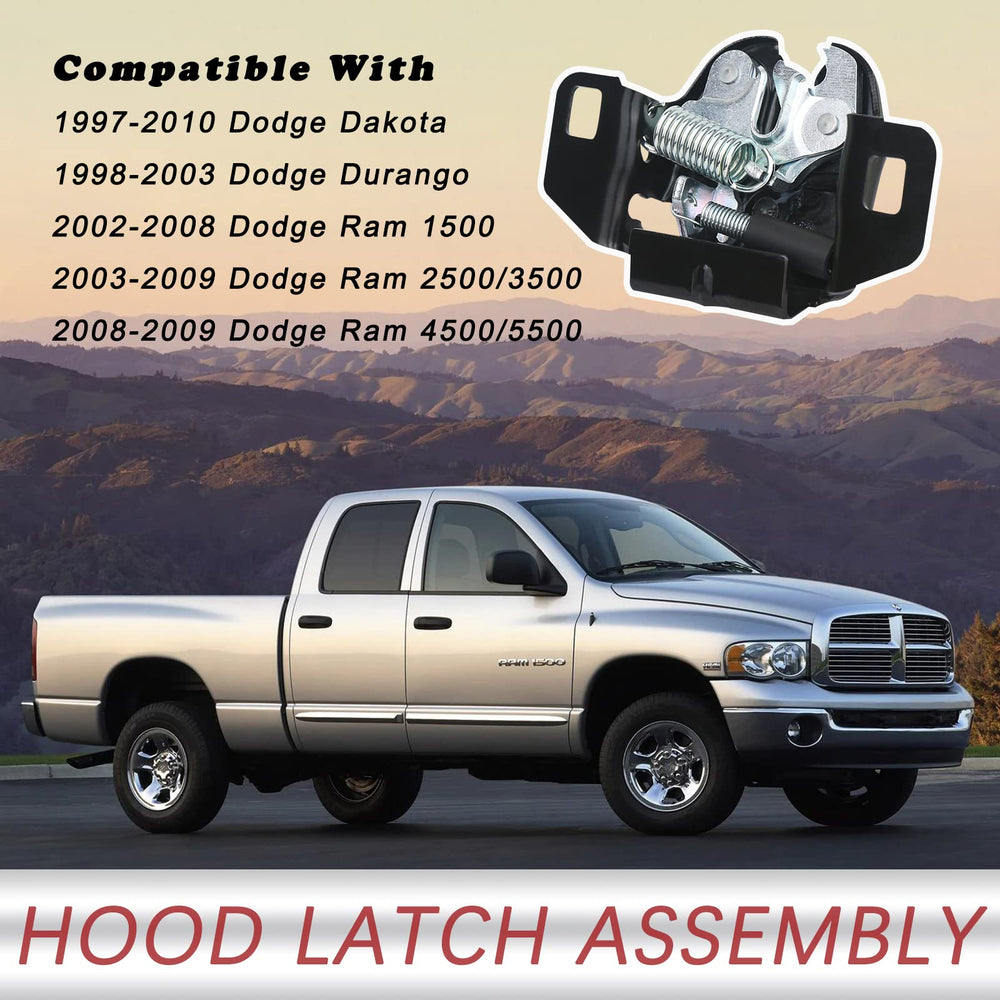 Installed TQPONLY hood latch on Ram 1500 shows direct replacement fit.