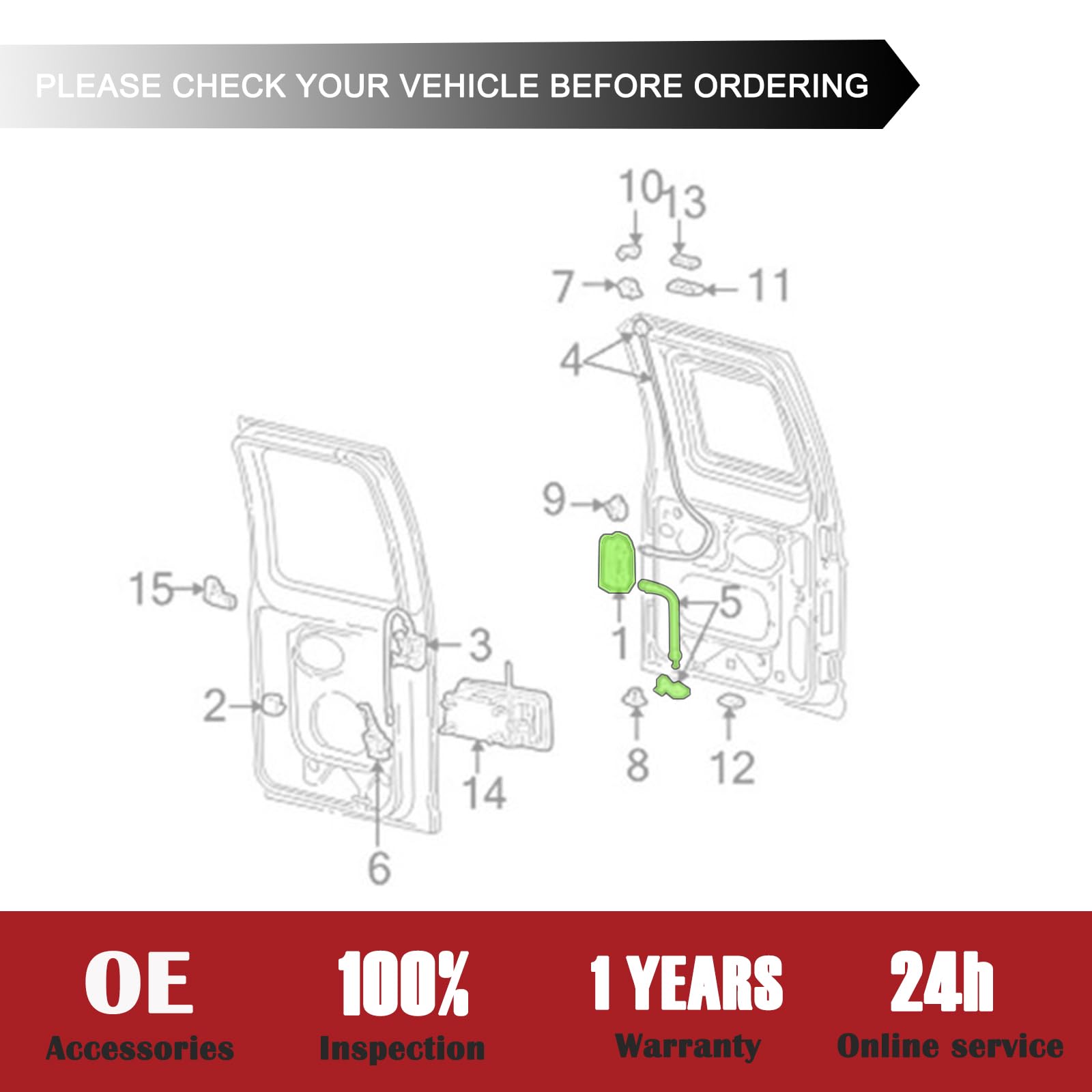 TQPONLY rear door latch handle assembly, complete with mounting hardware.
