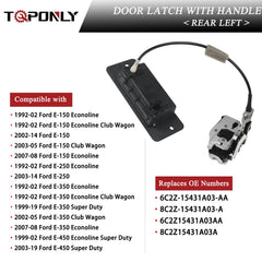 TQPONLY rear door latch handle installation image, sturdy metal part ready for Ford E-Series.