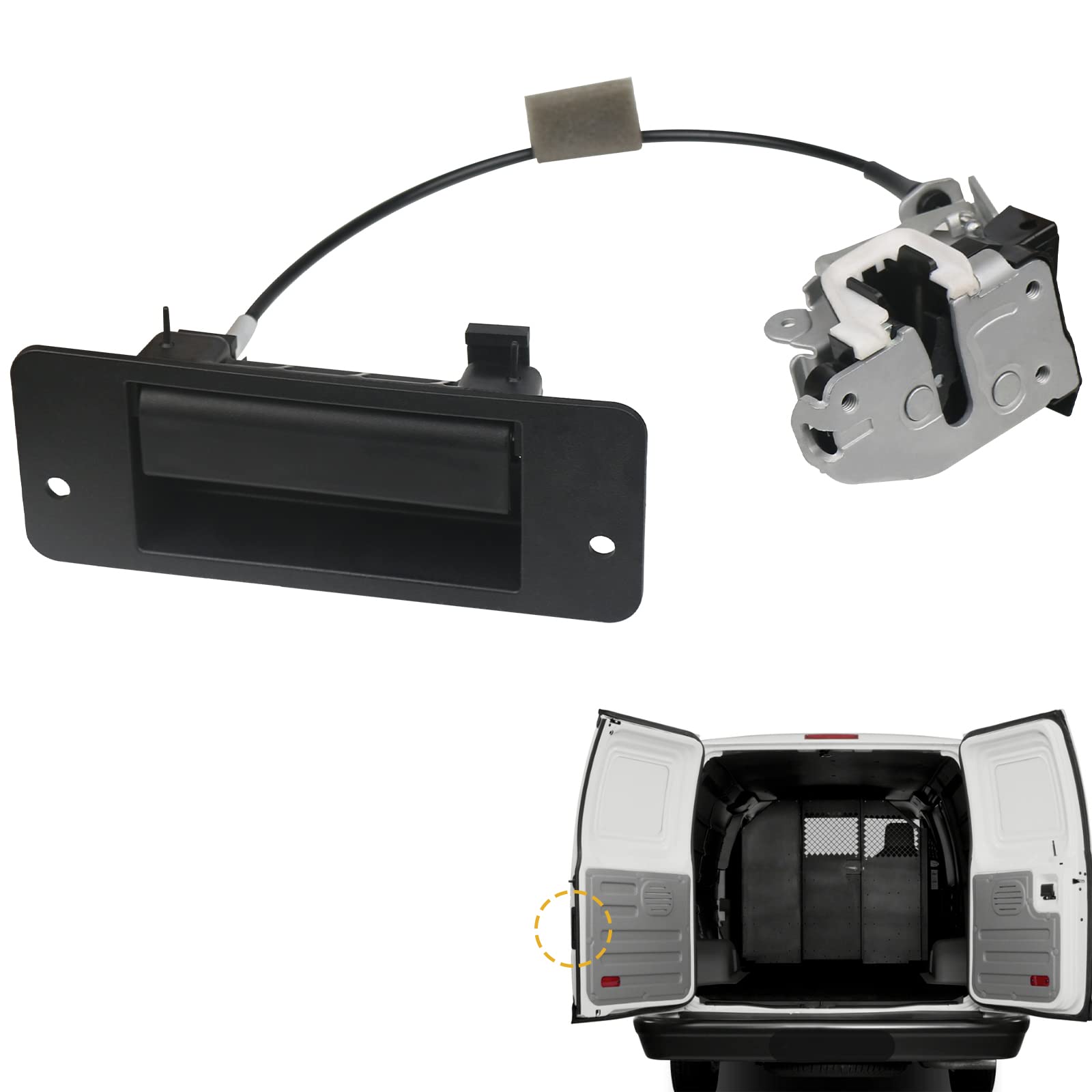 TQPONLY rear door latch with handle, left driver side, durable metal replacement for Ford E-Series.