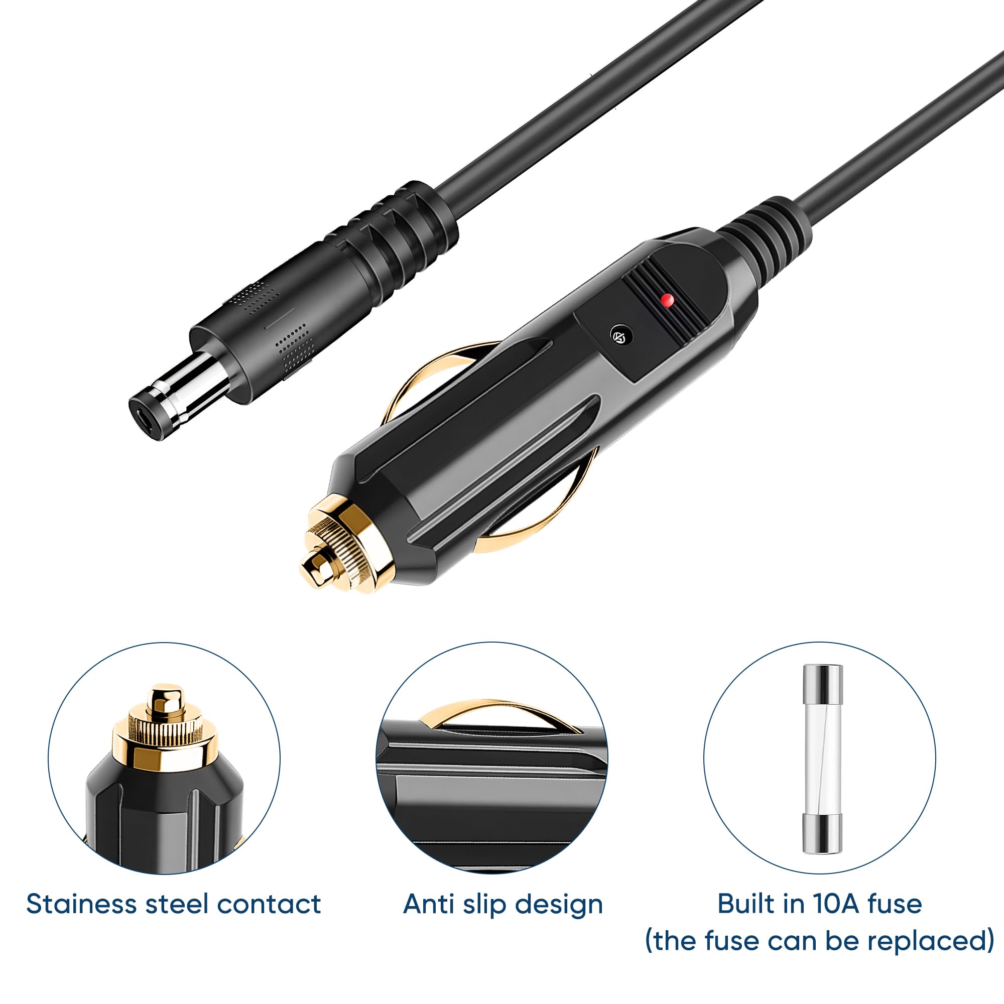 TQXHLBFU six point five foot copper cable delivers stable 12V power on the go.