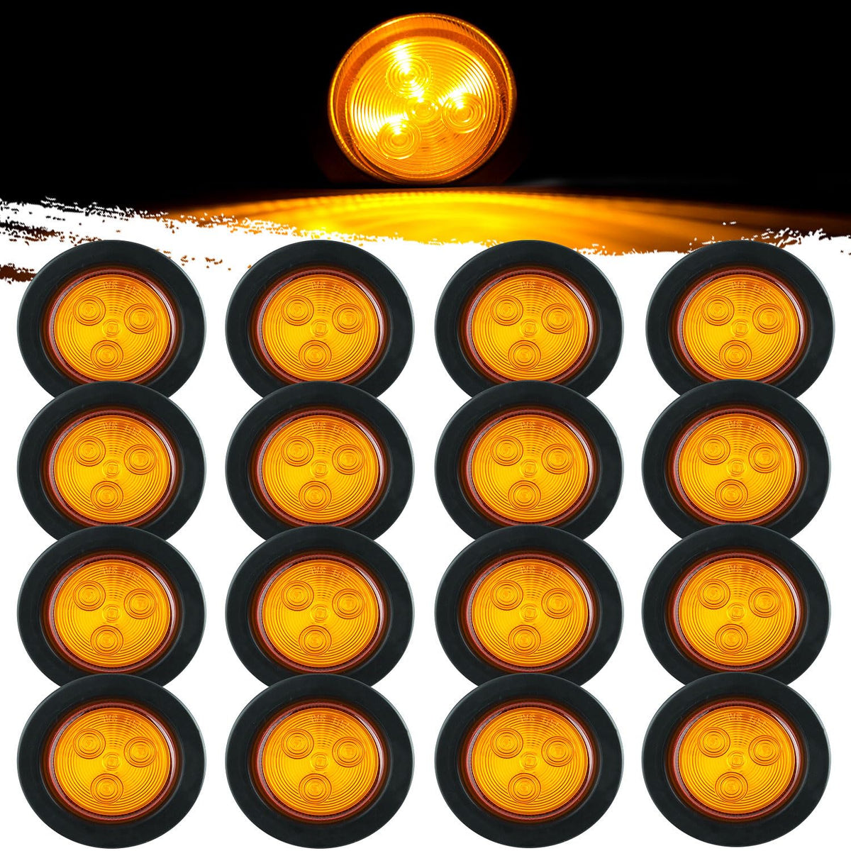 Traberm 16Pcs 2in amber LED trailer side marker light with four LEDs for visibility