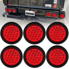 Traberm 6-pack 4-inch round LED trailer tail lights front view for high visibility.