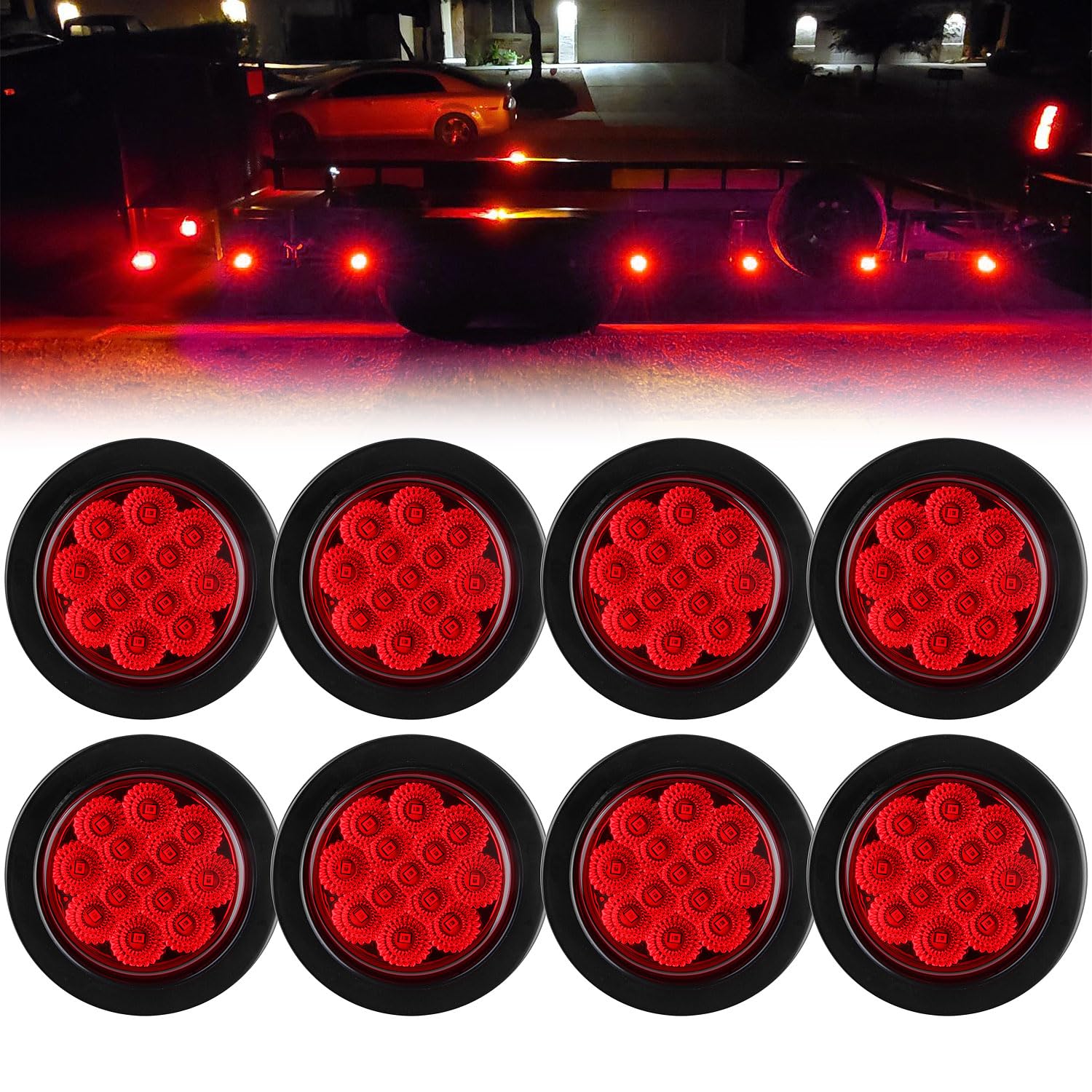 Traberm 8-pack 2.5 inch red LED marker lights for trailers and trucks.