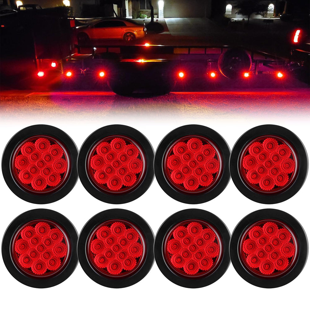 Traberm 8-pack 2.5 inch red LED marker lights for trailers and trucks.