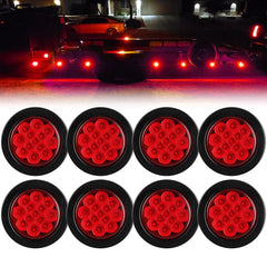 Traberm 8-pack 2.5 inch red LED marker lights for trailers and trucks.
