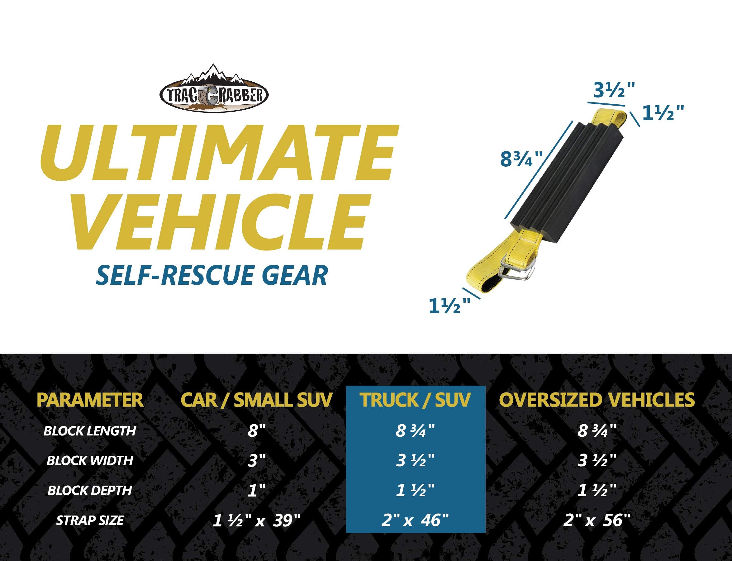 TRACGRABBER heavy duty D-rings and straps for durability.
