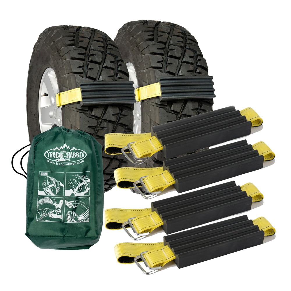 TRACGRABBER set of traction straps ready for off-road recovery in snow.