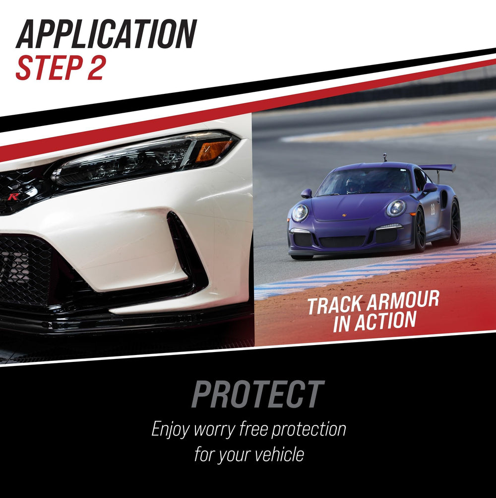 Track Armour side-mirror protection film resists chips while preserving visibility.