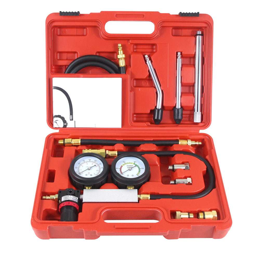 TradeINArt leak-down tester kit case keeps tools organized between jobs.
