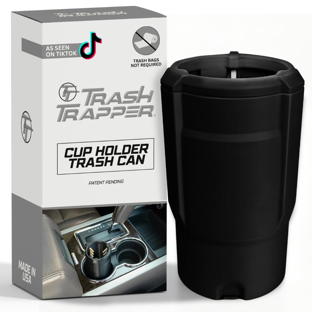 Trash Trapper mini trash can front view keeps receipts organized on the go.