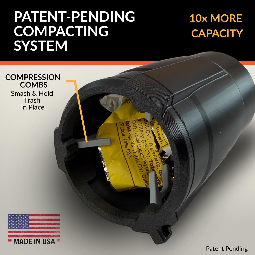 Patent-pending compaction demo shows Trash Trapper trapping more waste.