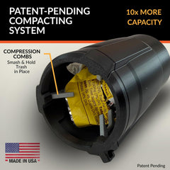 Patent-pending compaction demo shows Trash Trapper trapping more waste.