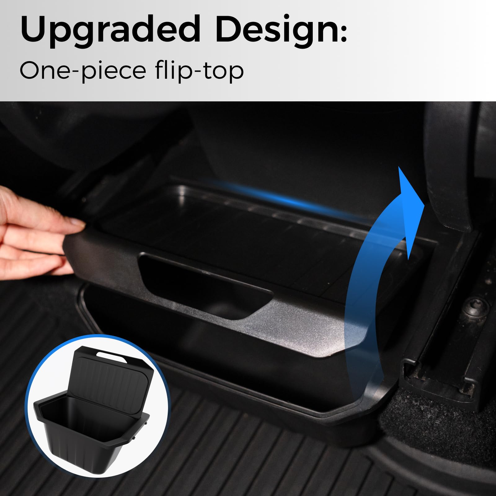 Ample storage for phones, wallets, keys, and tissues in Model Y TRATHM