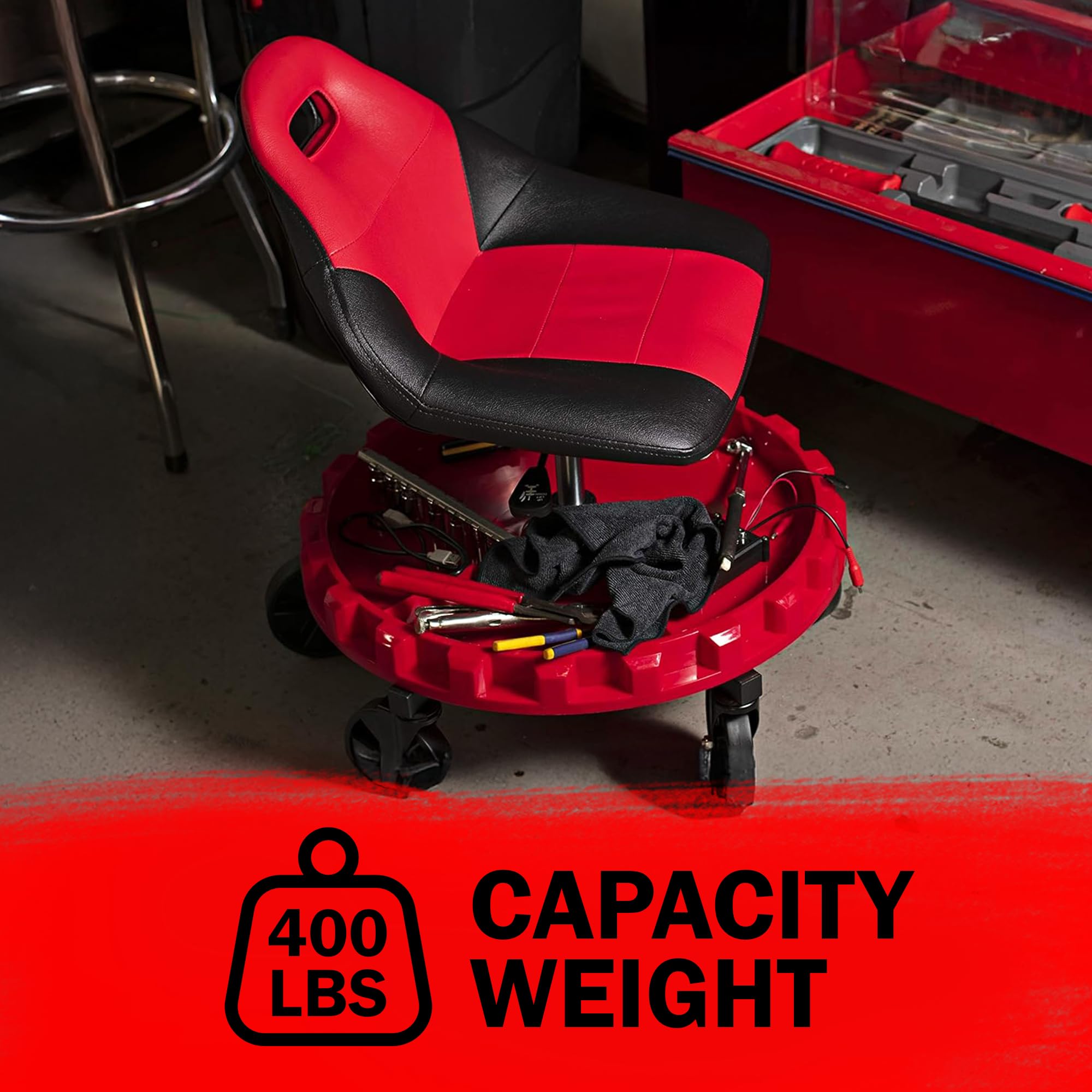 Traxion racing-seat comfort supports long technician shifts.