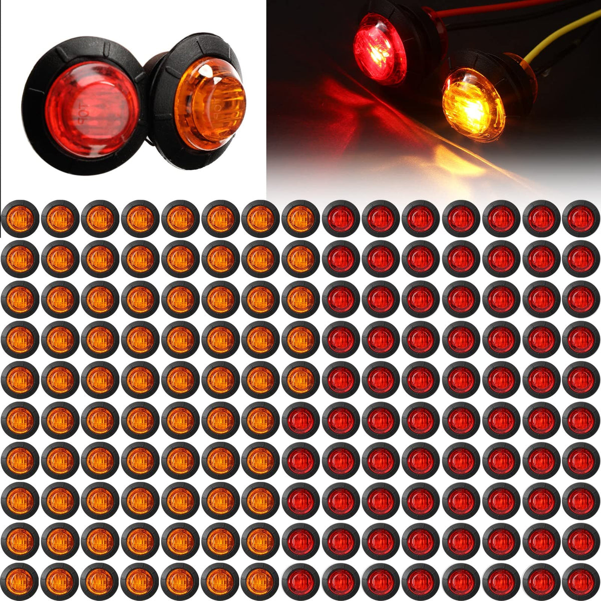 Treela amber round side marker close-up, durable 3/4 inch lens for trailers.