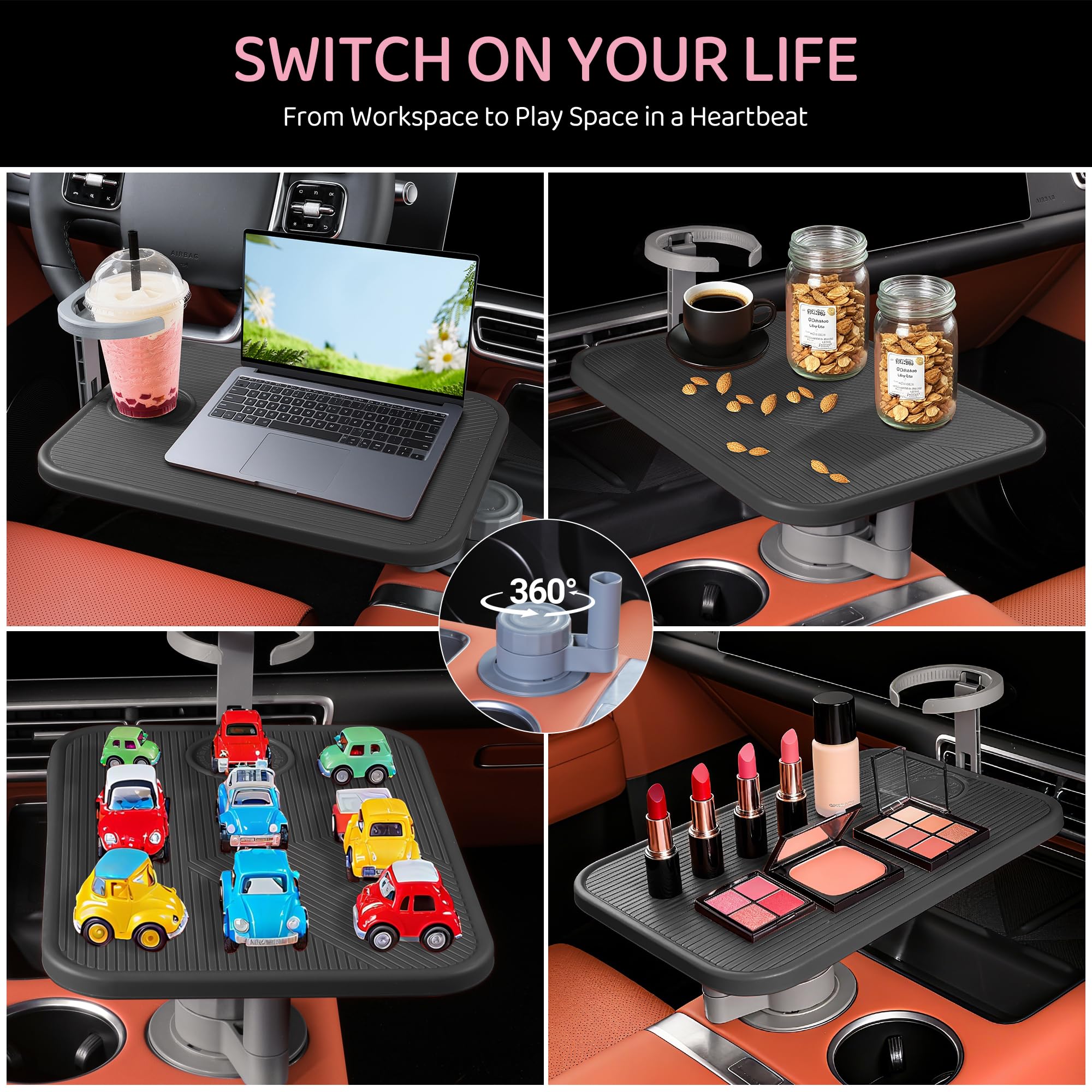 Treesiche birch tabletop delivers durable, stylish car dining and workstation space.