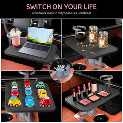 Treesiche birch tabletop delivers durable, stylish car dining and workstation space.