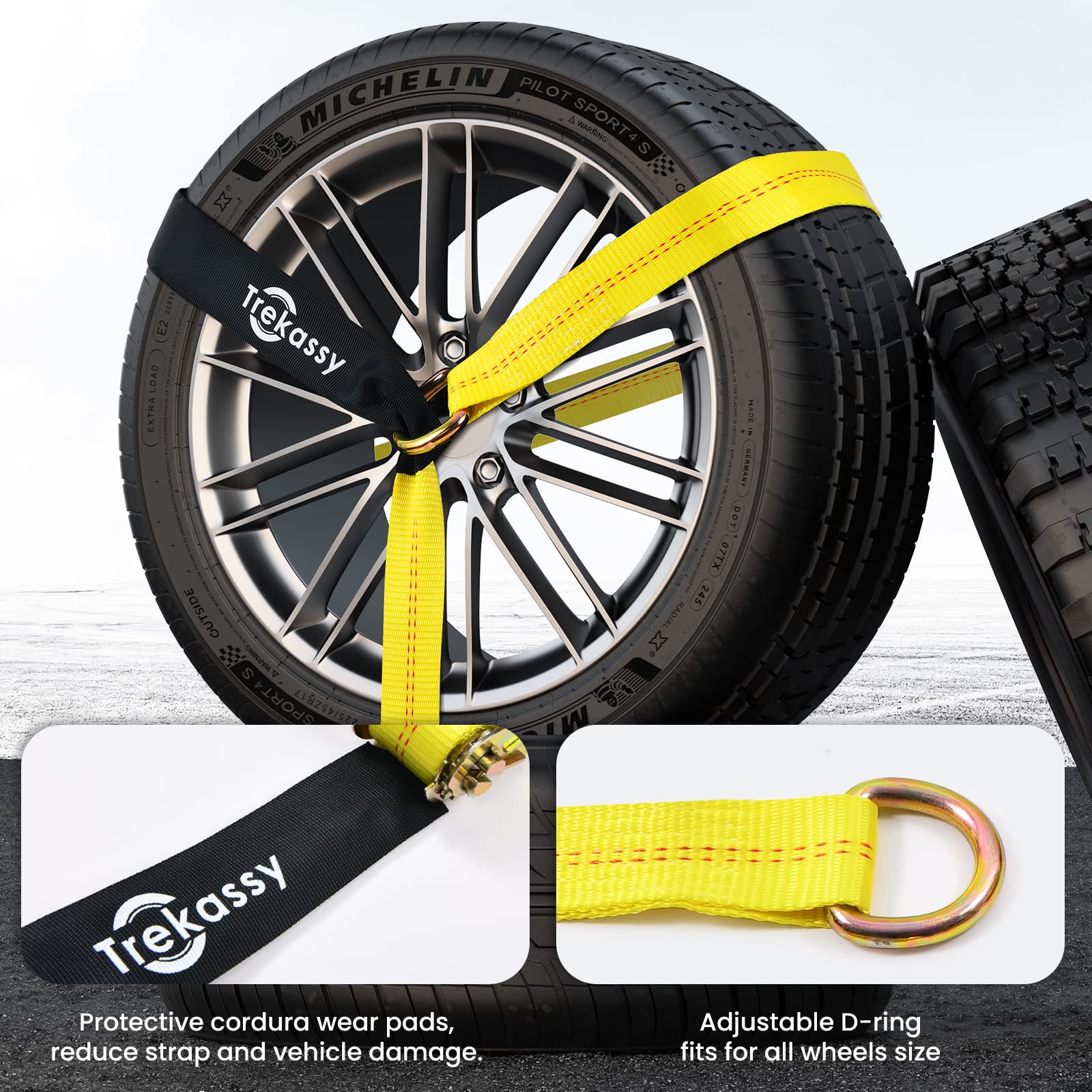 Trekassy 8ft tire straps cover tires evenly for versatile hauls