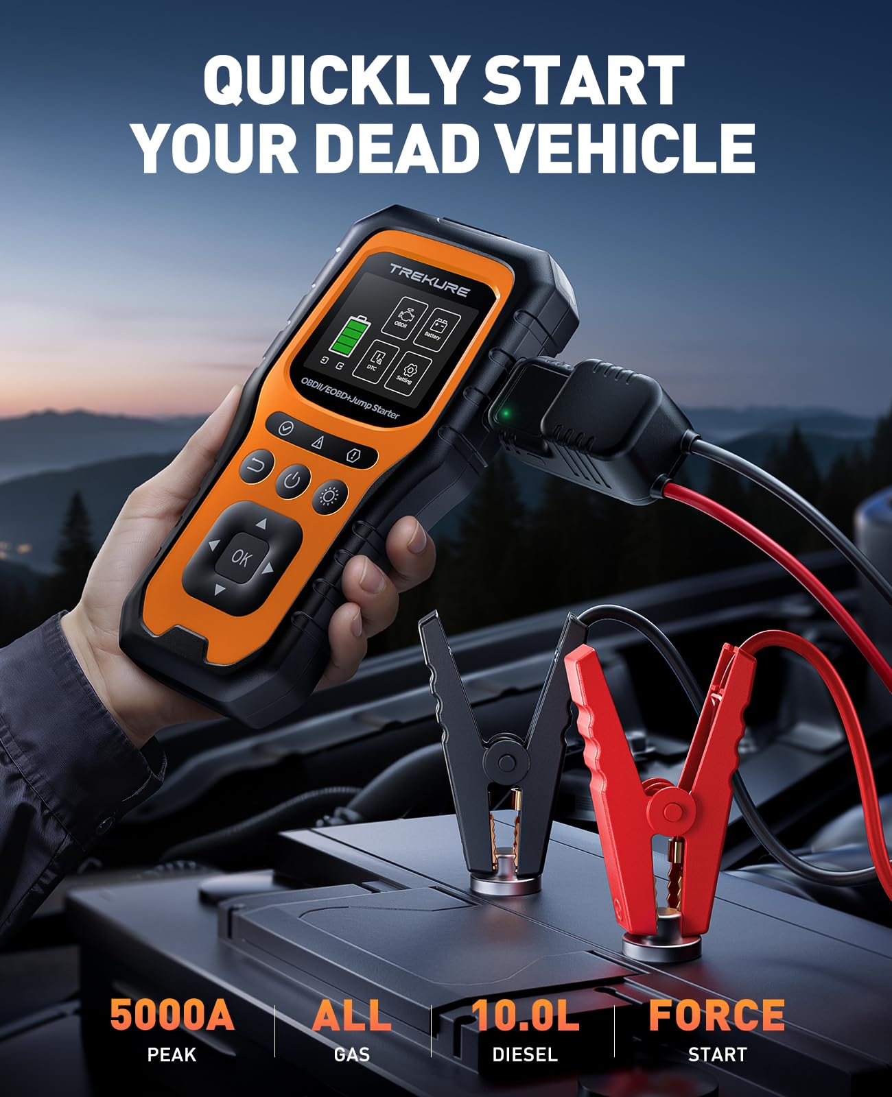 TREKURE 5000A portable jump starter powering vehicles fast