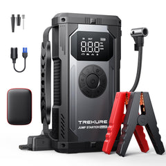 TREKURE 8-in-1 jump starter front view shows portable power for dead car batteries