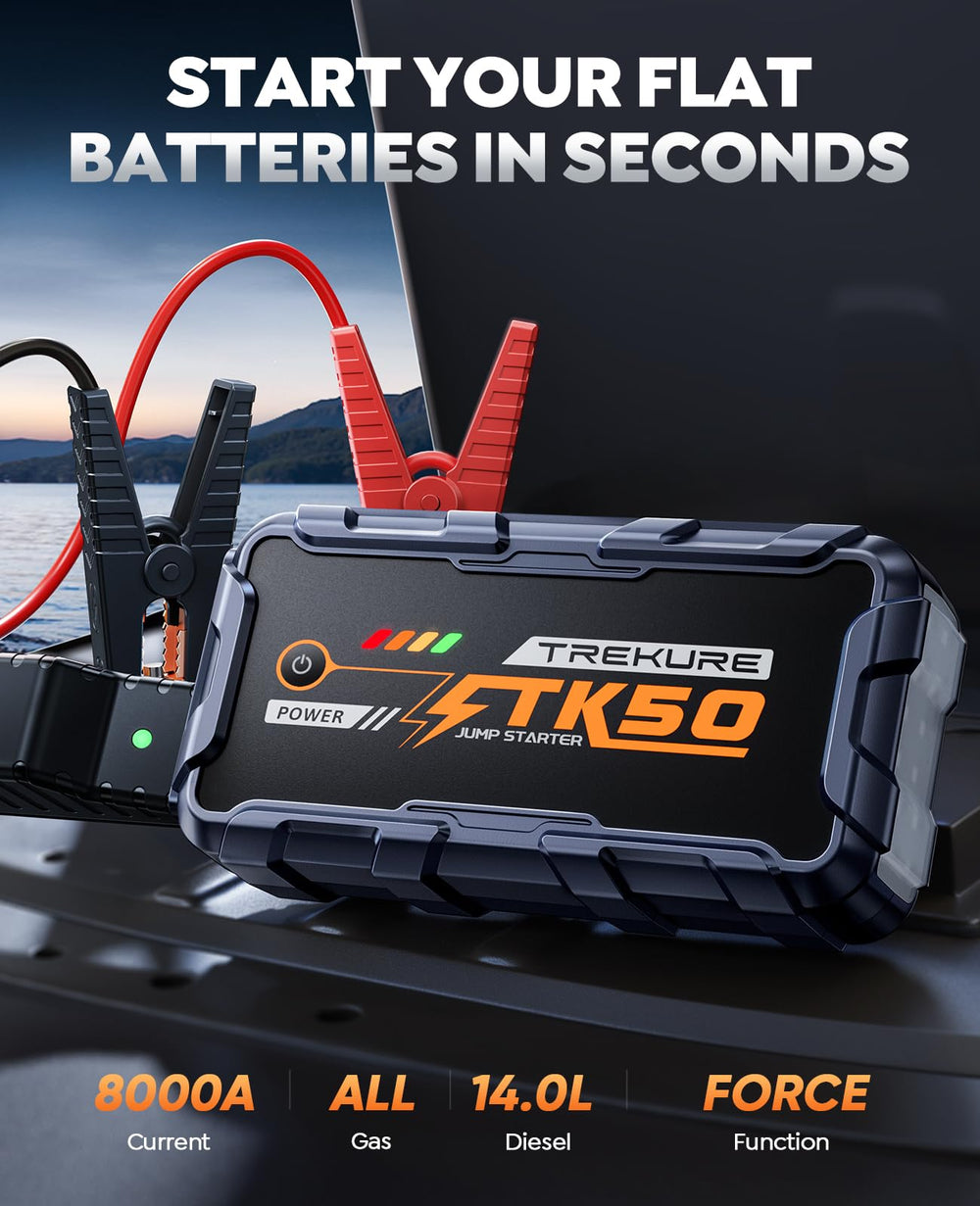 TREKURE jump starter 26800mAh with 18W USB charging powers devices quickly