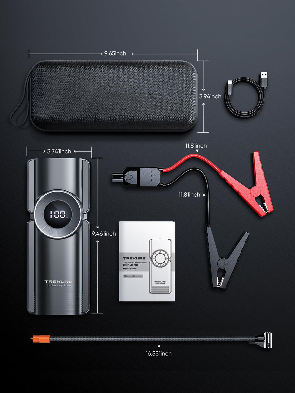 TREKURE jump starter digital display shows real-time status