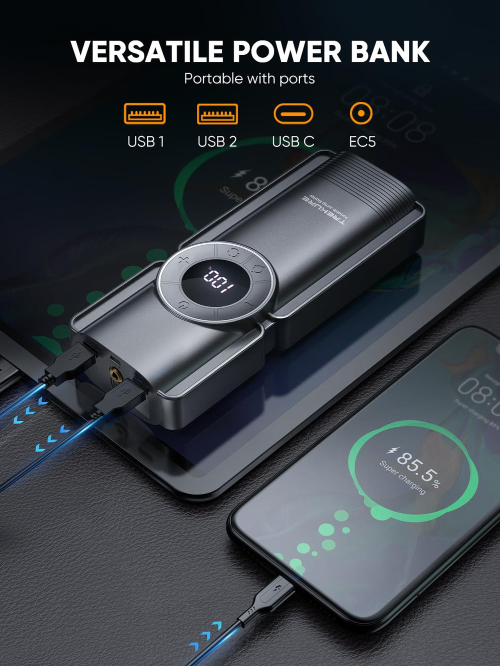 TREKURE jump starter safety case highlighting rugged protection features