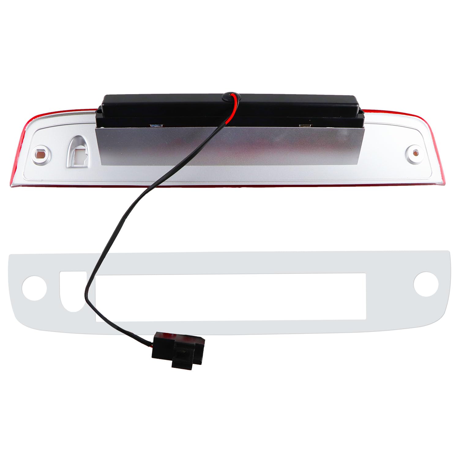Rear view of a vehicle with Tresound LED 3rd brake light in chrome housing.