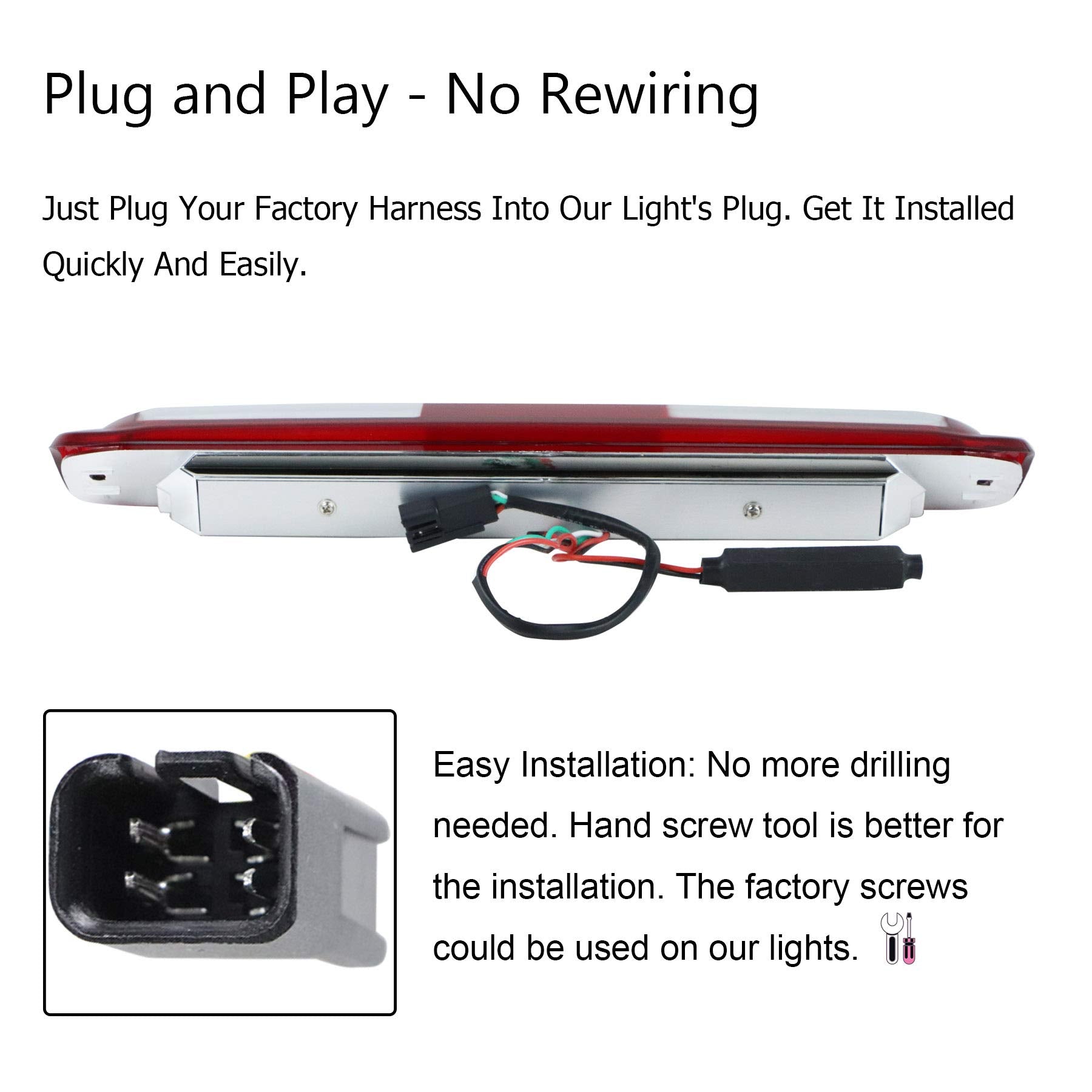 Tresound LED third brake light red lens provides high-visibility stop signaling.